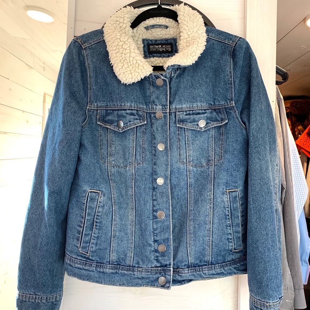 Cotton On Blue Jean Jacket with White Sherpa Collar